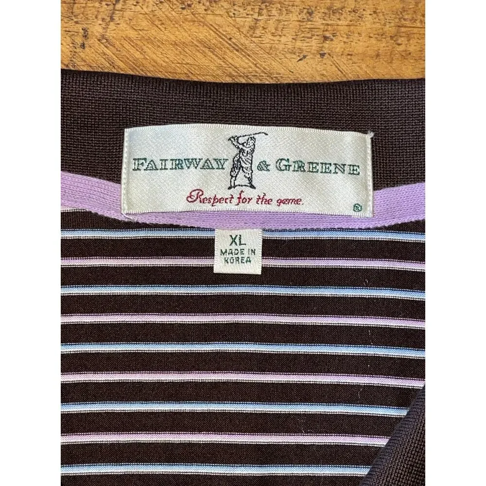 Mens Fairway and‎ Greene Mercerized Cotton Brown Striped Golf Polo Size XL